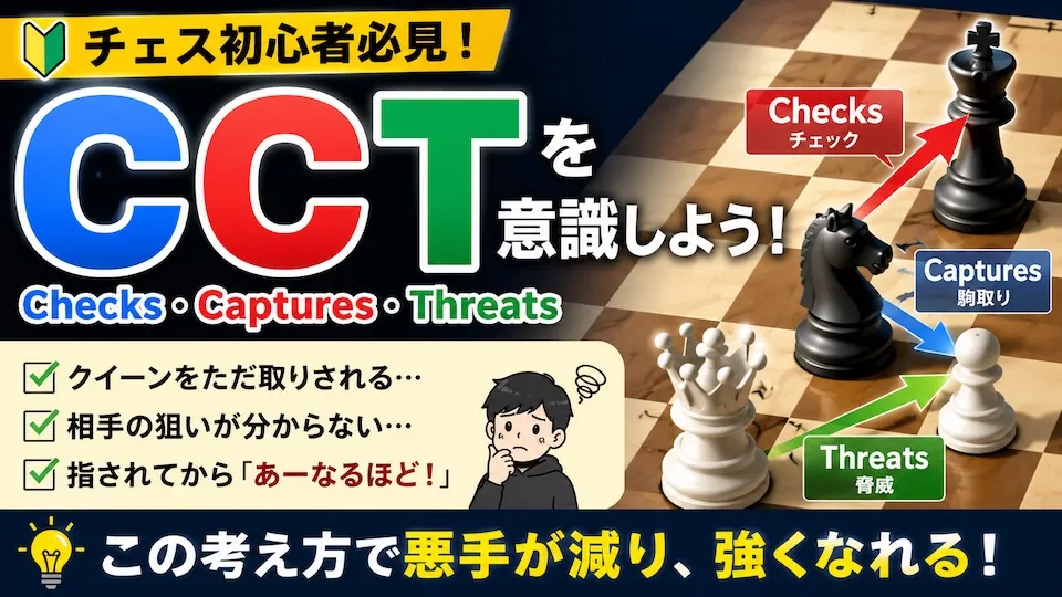チェス初心者はCCTを覚えよう!1手で強くなる思考法「Checks・Captures・Threats」を解説